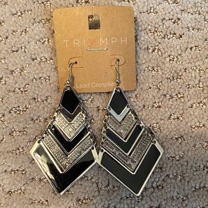 TRIVMPH Black and Silver Geometric Earrings